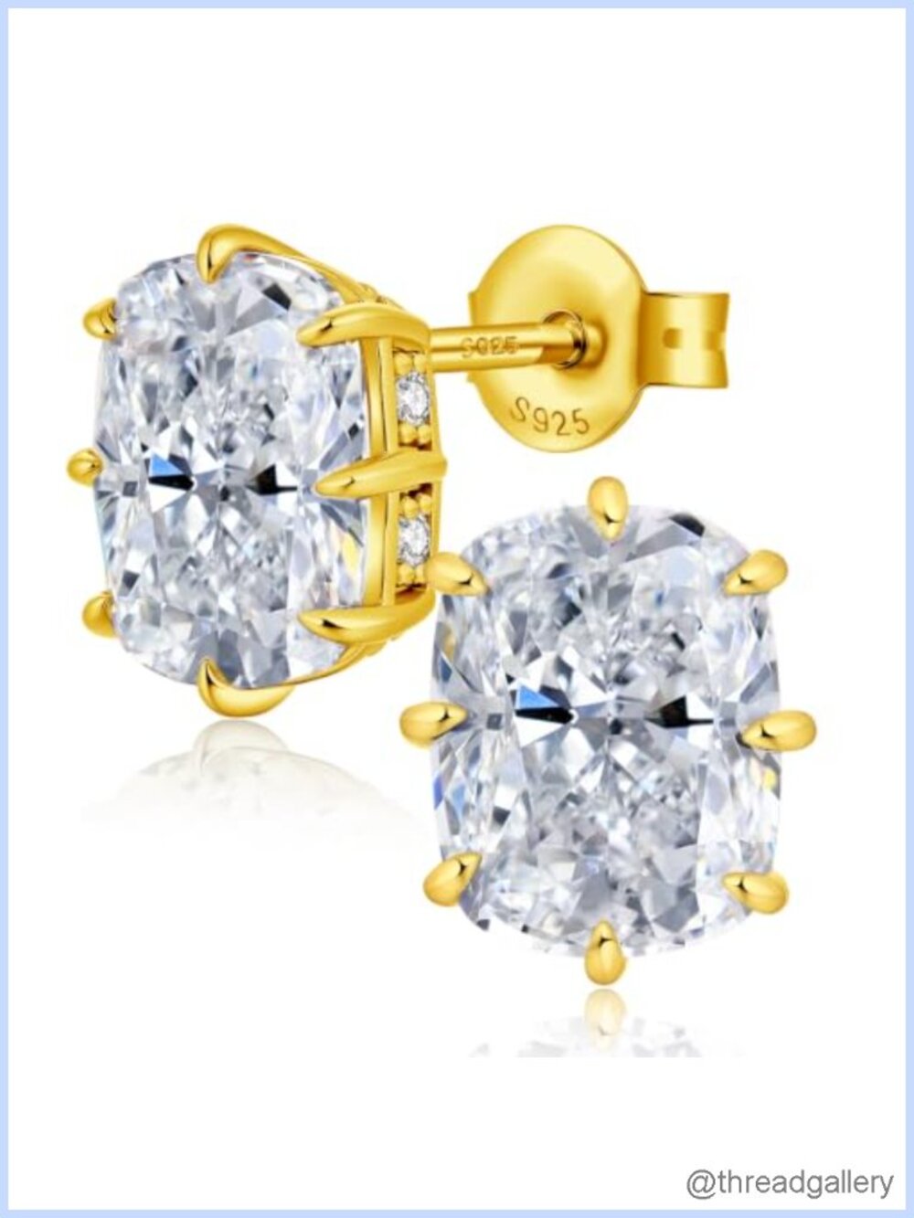 18K White Gold Plated Sterling Silver Oval Radiant Cut CZ Stud Earrings